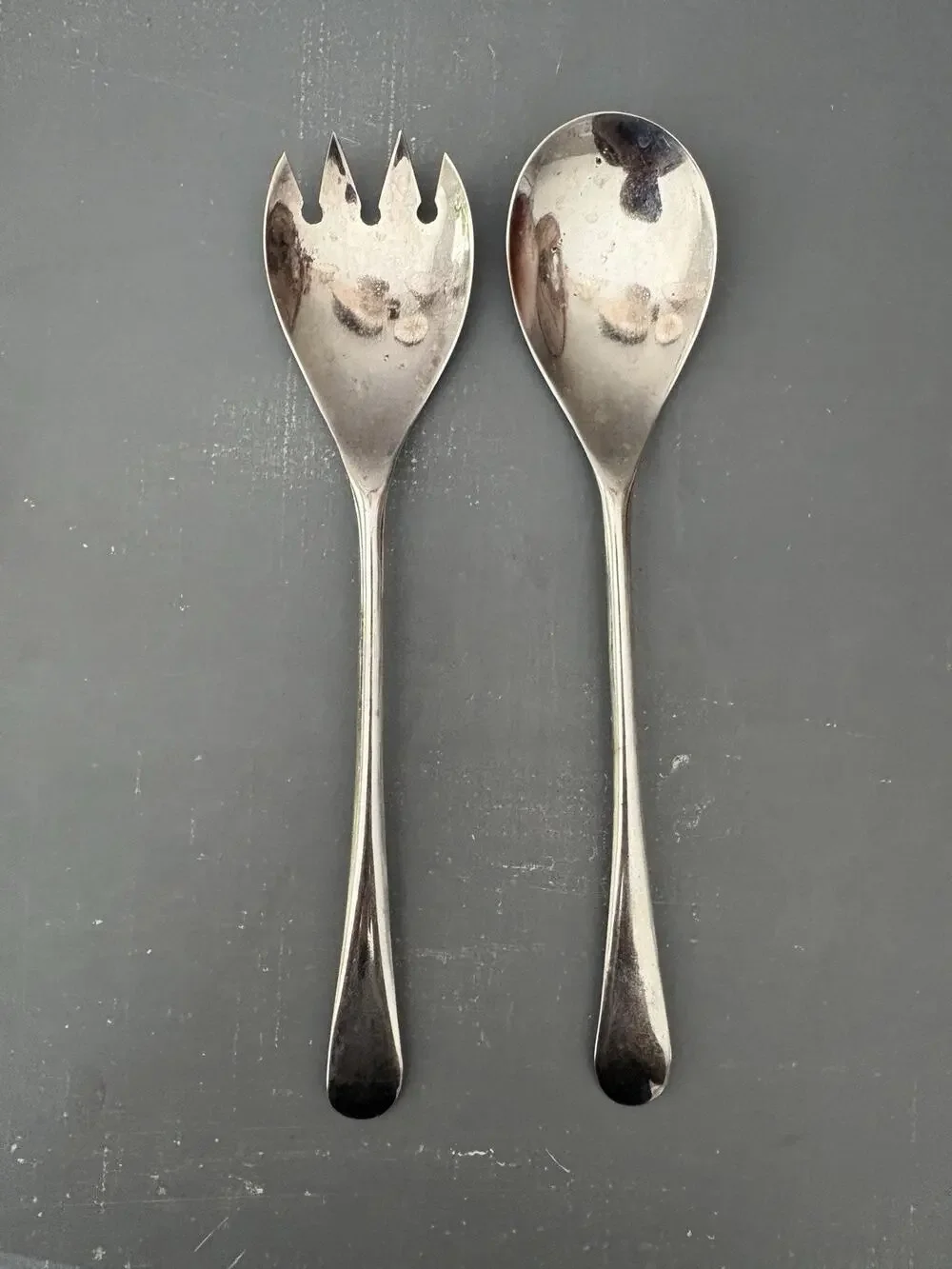 Vintage Sheffield England Silverplate Salad Serving Spoon & Fork Set 9.5 In